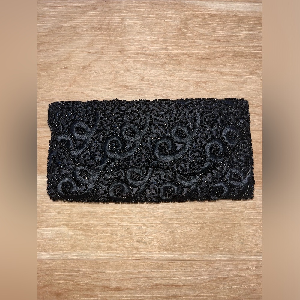 Delill Vintage Beaded Black and Gold Clutch